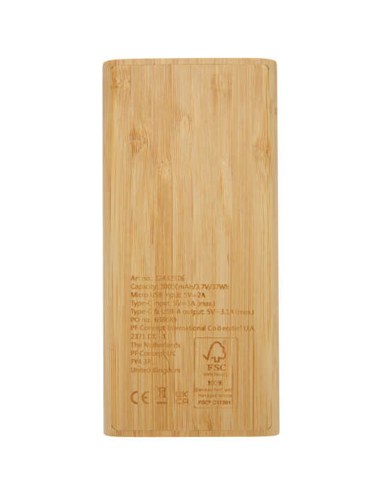 Batterie de secours personnalisable 10 000 mAh en bambou Tulda