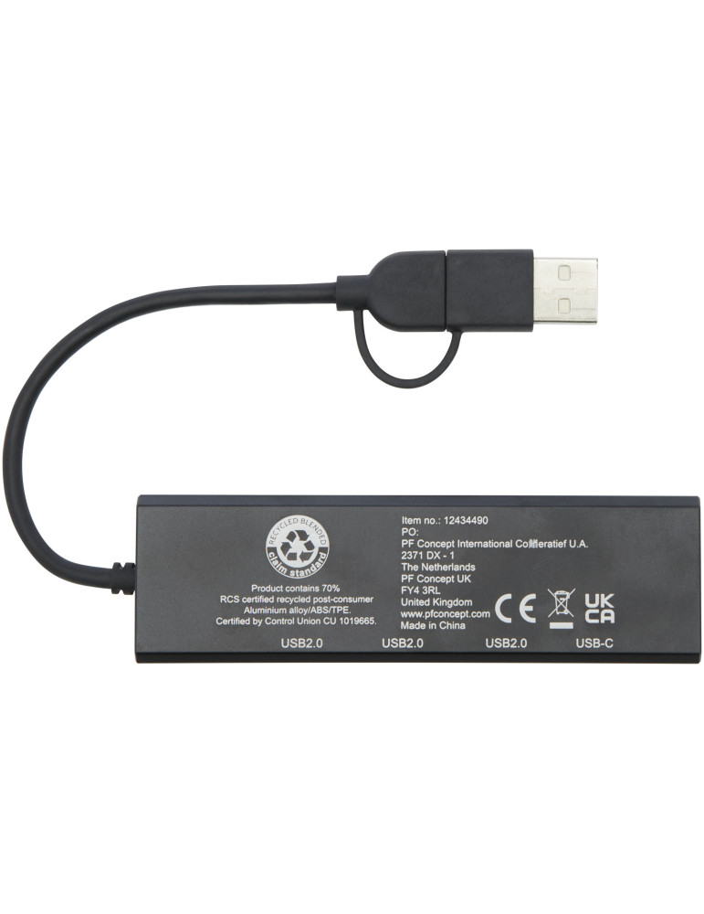 Concentrateur USB personnalisable en aluminium recyclé Rise