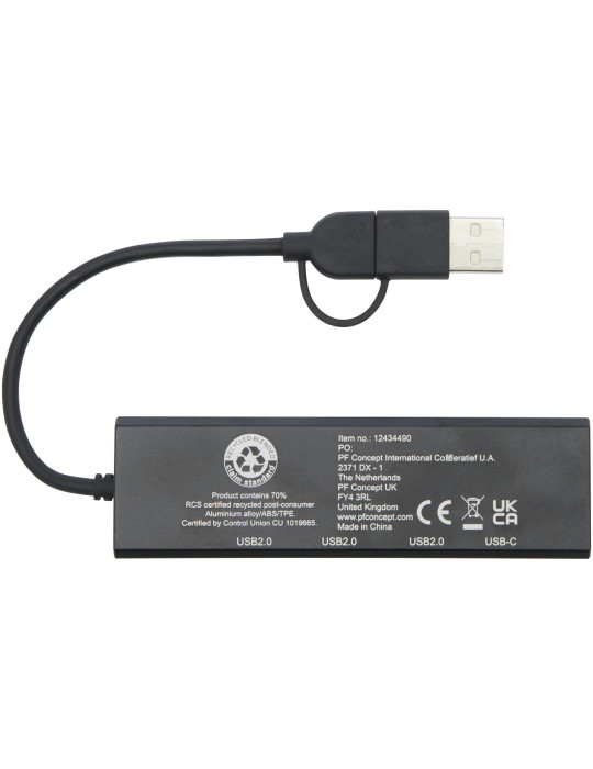 Concentrateur USB personnalisable en aluminium recyclé Rise