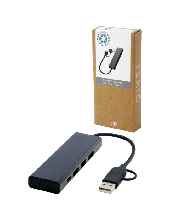 Concentrateur USB personnalisable en aluminium recyclé Rise