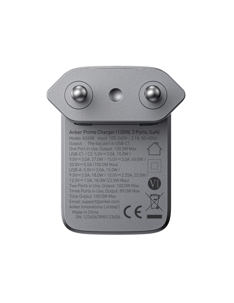 Chargeur Anker Prime GaN 100 W à trois ports personnalisable