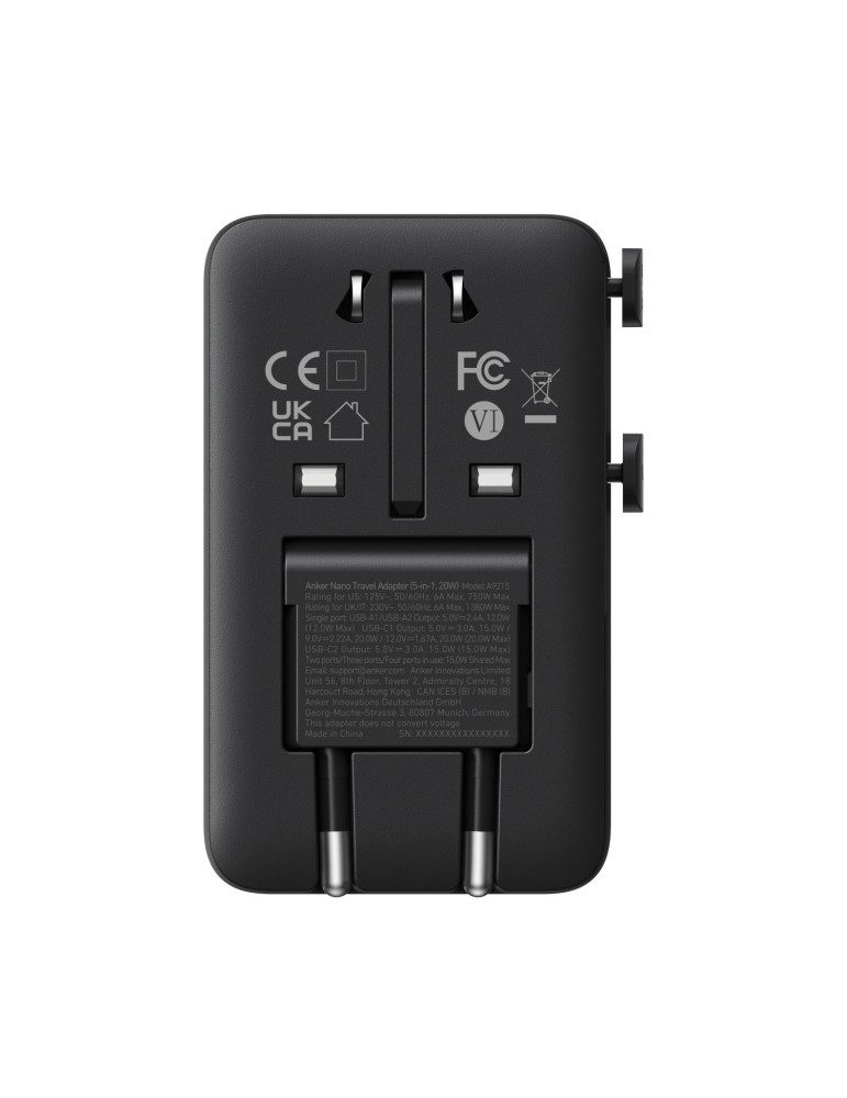 Adaptateur de voyage Anker Nano cinq en un 20 W personnalisable