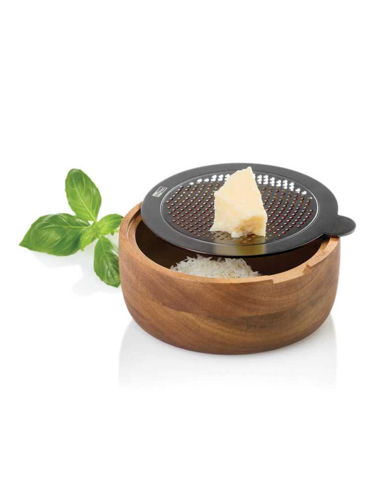 Râpe fine AdHoc CutnServe avec récipient acacia personnalisable