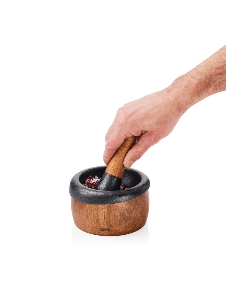 Mortier AdHoc Crush en fonte avec manche acacia personnalisable