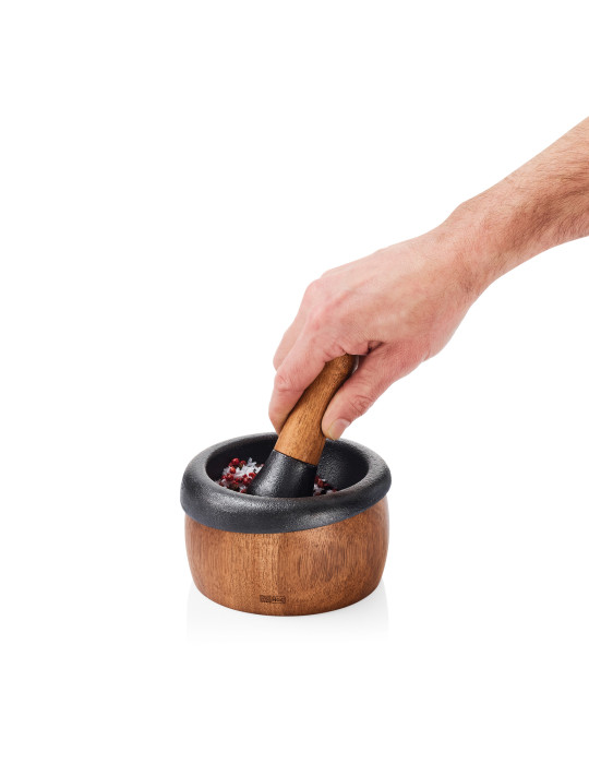 Mortier AdHoc Crush en fonte avec manche acacia personnalisable