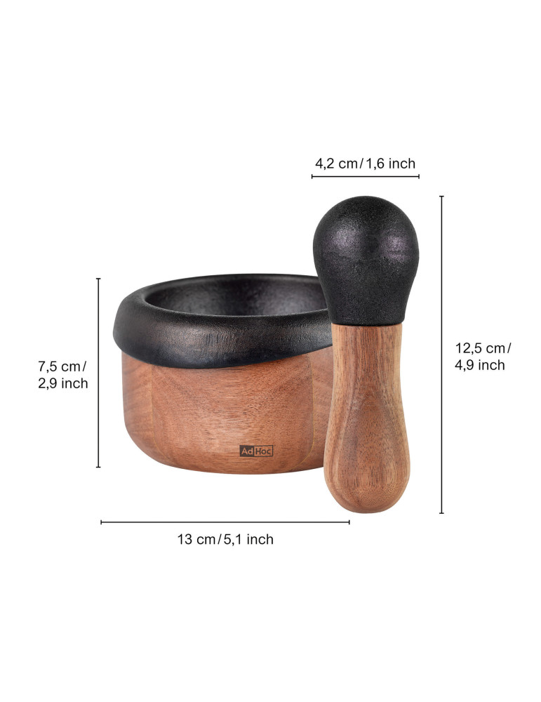 Mortier AdHoc Crush en fonte avec manche acacia personnalisable