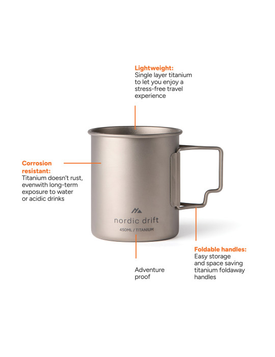 Tasse 450 ml ultra légère en titane Nordic Drift Trail personnalisable