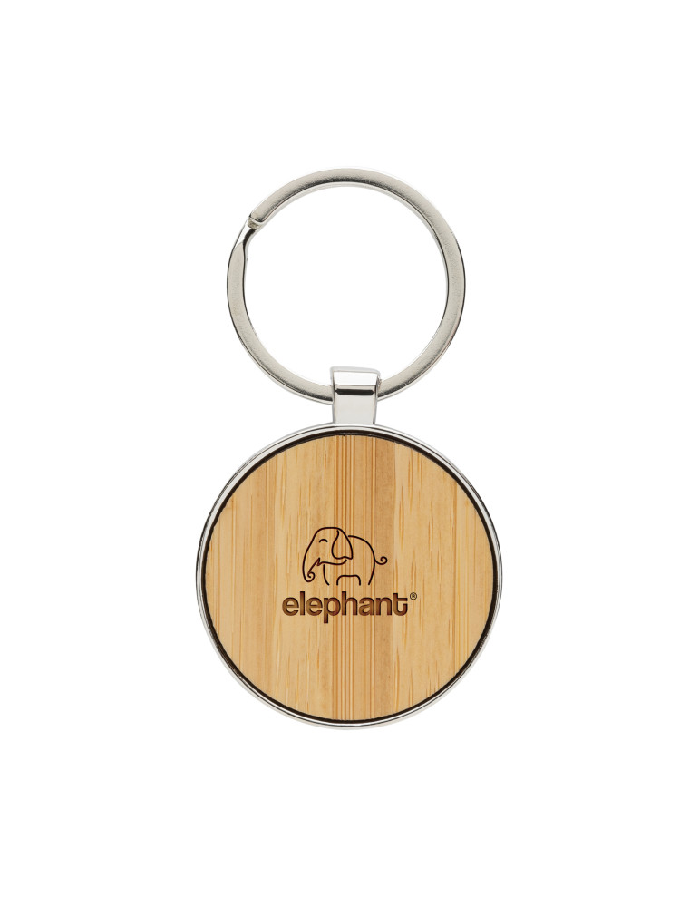 Porte-clés rond en alliage de zinc RCS et bambou personnalisable