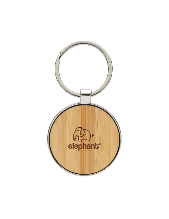 Porte-clés rond en alliage de zinc RCS et bambou personnalisable