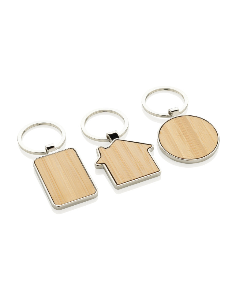 Porte-clés rond en alliage de zinc RCS et bambou personnalisable