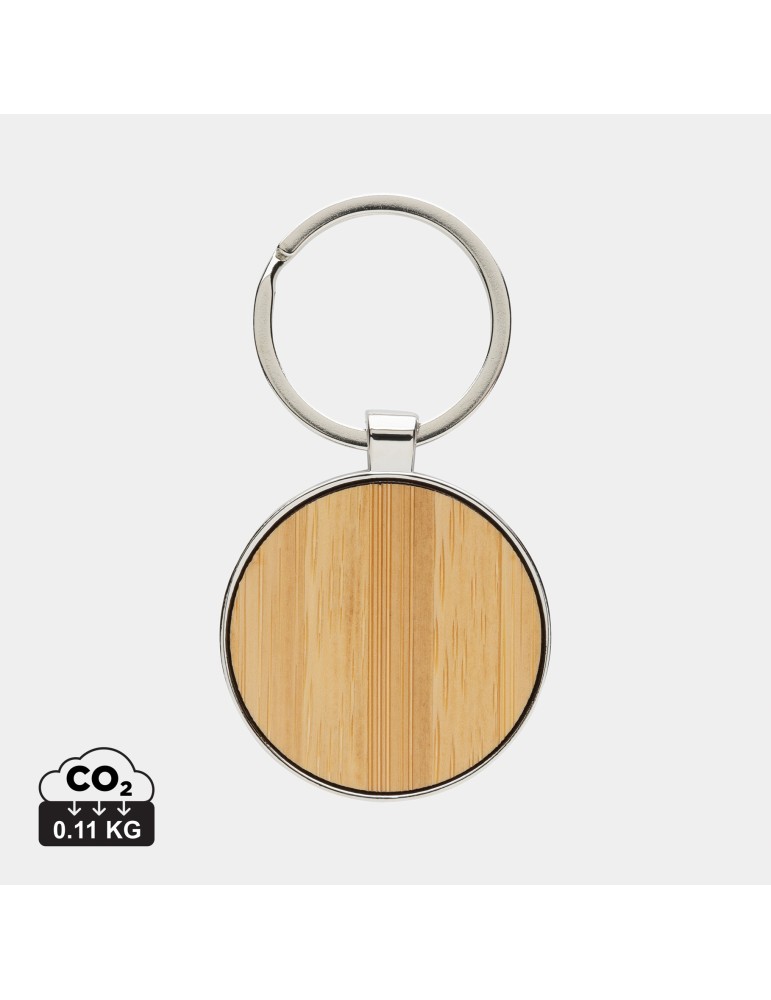 Porte-clés rond en alliage de zinc RCS et bambou personnalisable