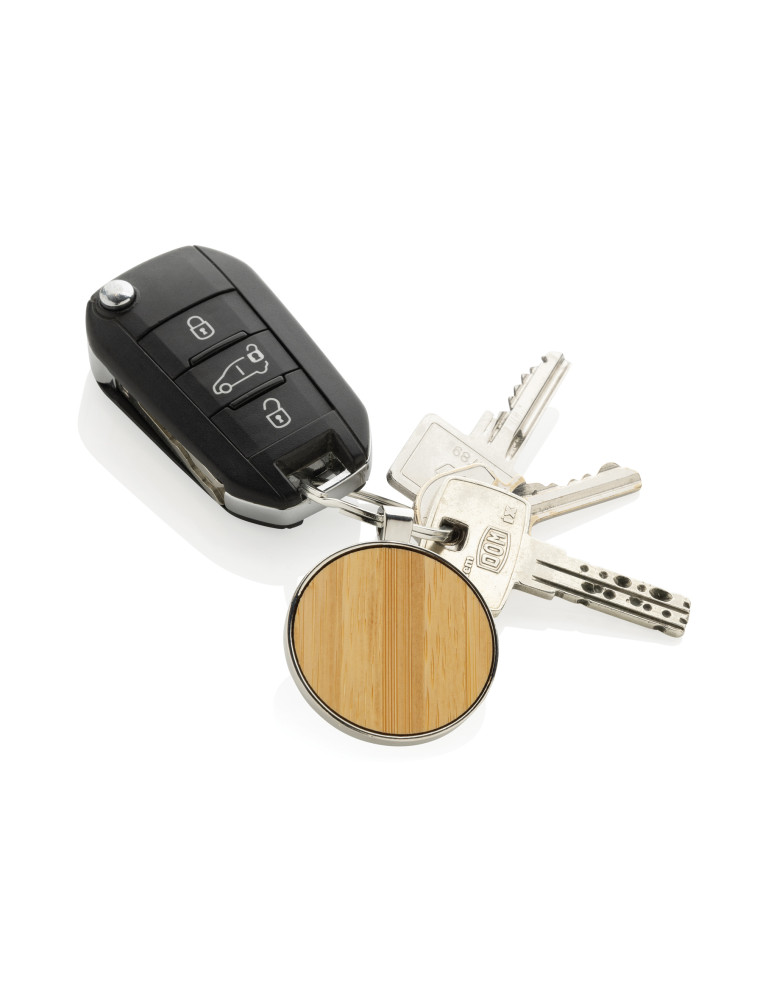 Porte-clés rond en alliage de zinc RCS et bambou personnalisable