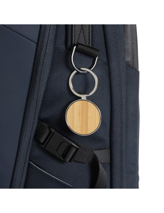 Porte-clés rond en alliage de zinc RCS et bambou personnalisable