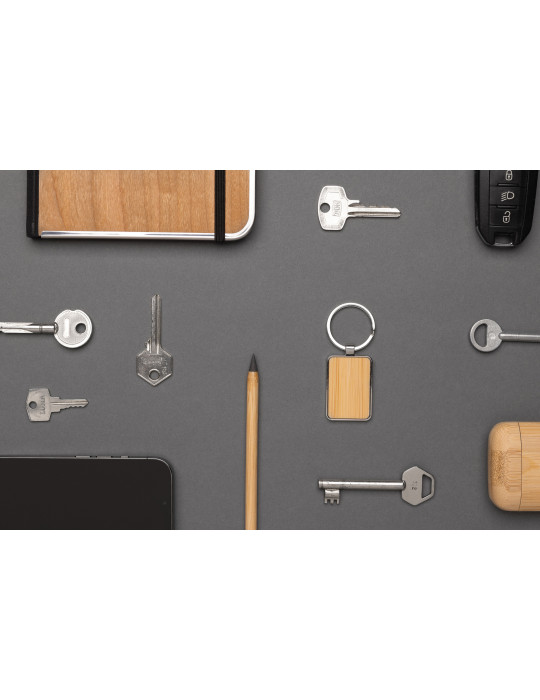 Porte-clés rectangle en alliage de zinc RCS et bambou personnalisable