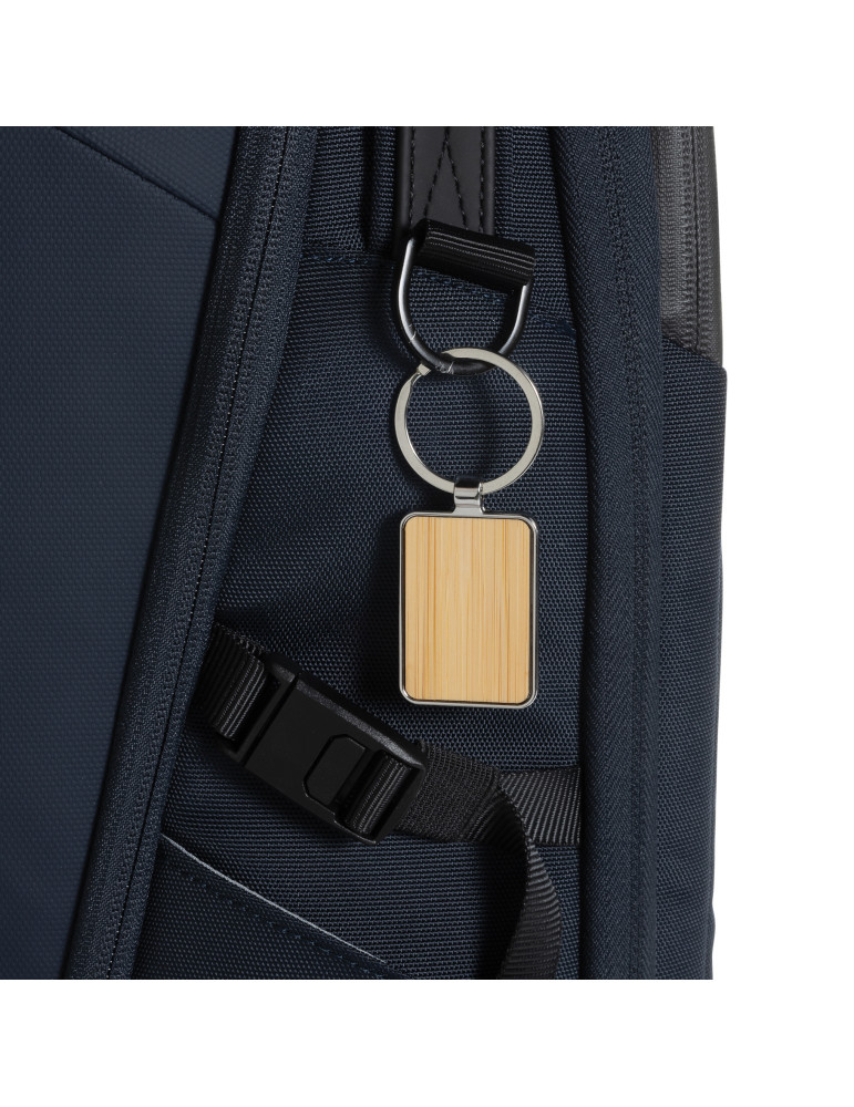 Porte-clés rectangle en alliage de zinc RCS et bambou personnalisable