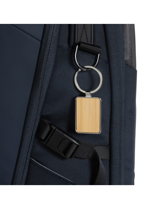 Porte-clés rectangle en alliage de zinc RCS et bambou personnalisable