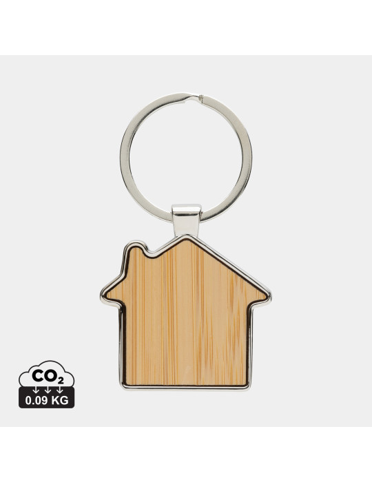 Porte-clés maison en alliage de zinc RCS et bambou personnalisable