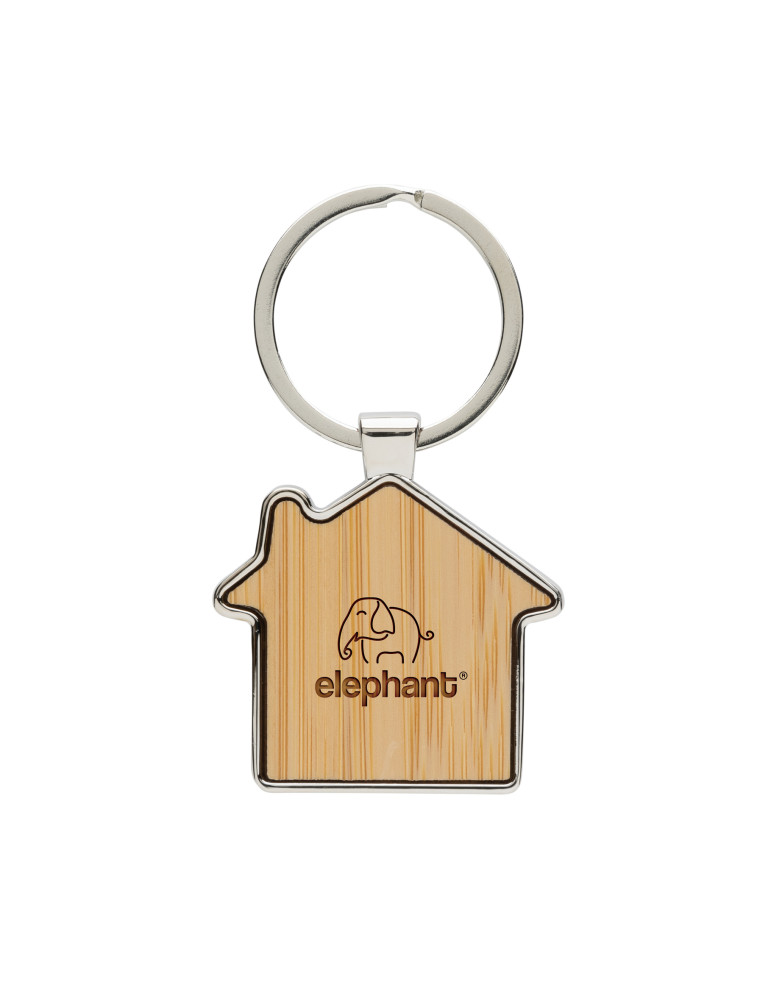 Porte-clés maison en alliage de zinc RCS et bambou personnalisable