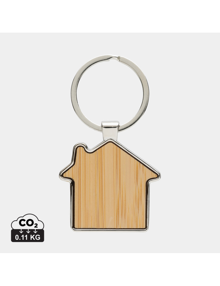 Porte-clés maison en alliage de zinc RCS et bambou personnalisable