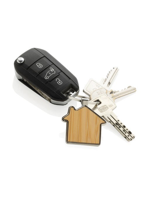Porte-clés maison en alliage de zinc RCS et bambou personnalisable