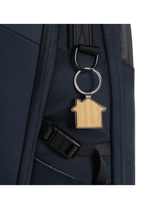 Porte-clés maison en alliage de zinc RCS et bambou personnalisable