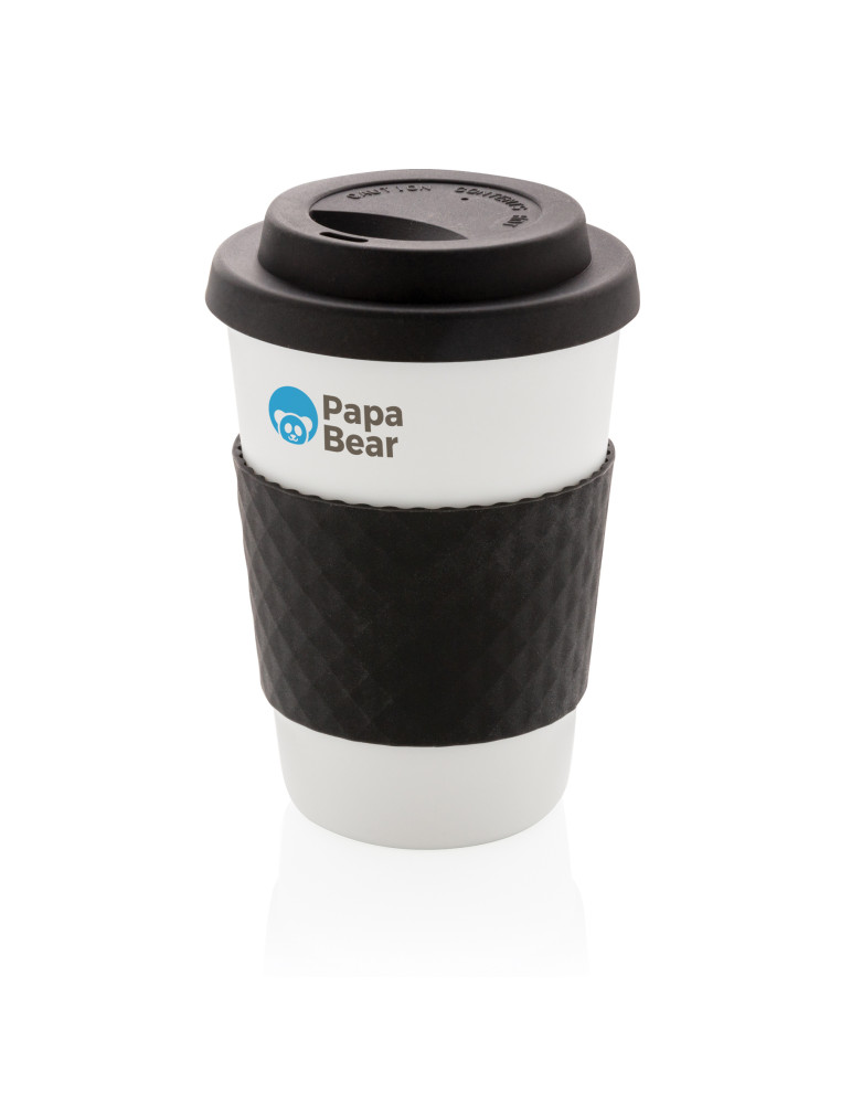 Mug réutilisable PP 270 ml avec bande silicone personnalisable