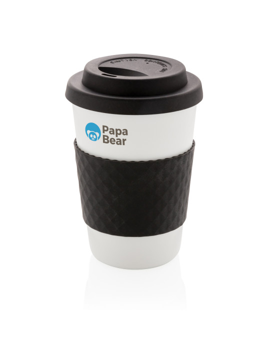 Mug réutilisable PP 270 ml avec bande silicone personnalisable