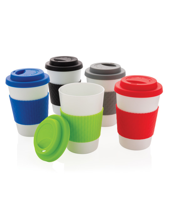 Mug réutilisable PP 270 ml avec bande silicone personnalisable