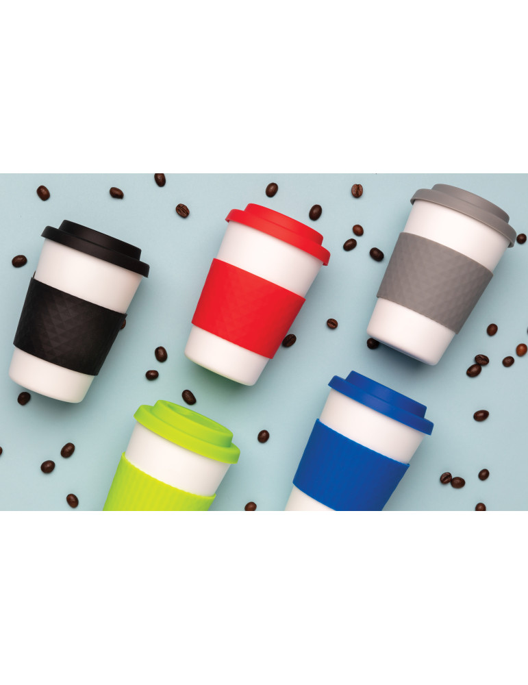 Mug réutilisable PP 270 ml avec bande silicone personnalisable