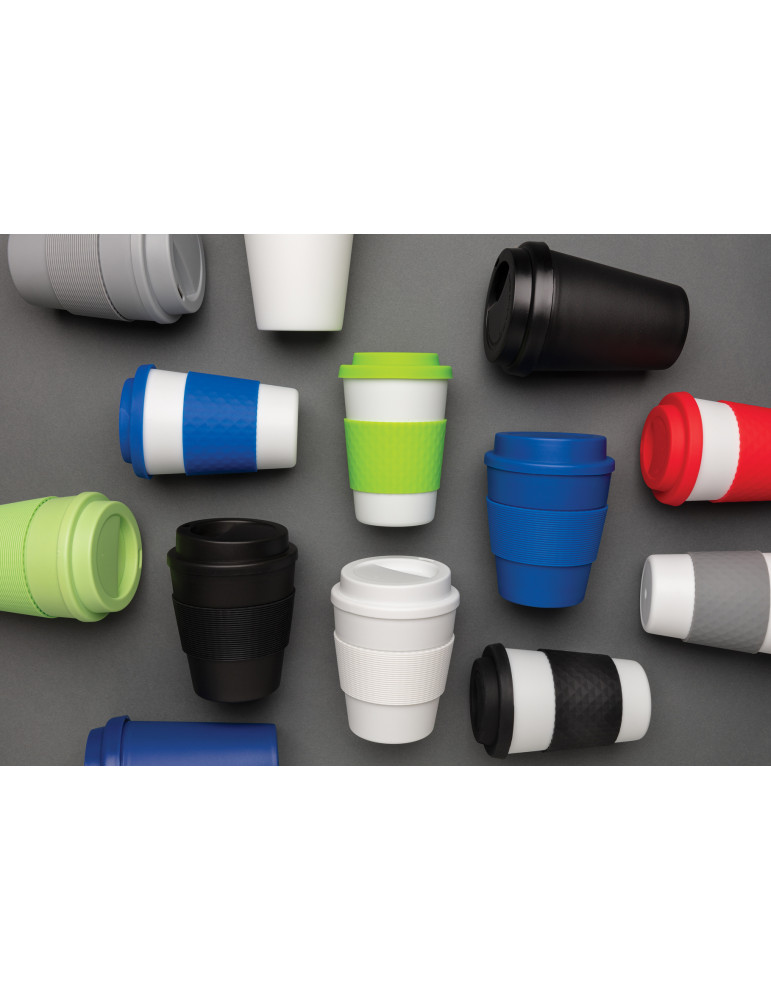 Mug réutilisable PP 270 ml avec bande silicone personnalisable