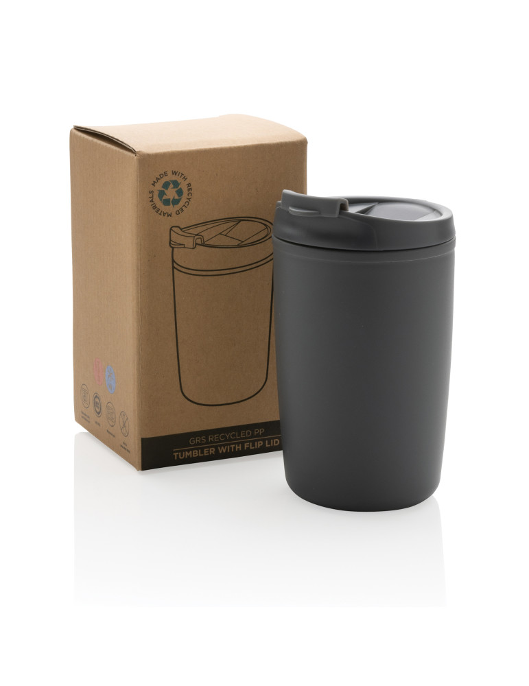 Mug PP recyclé GRS 300 ml à couvercle basculant personnalisable