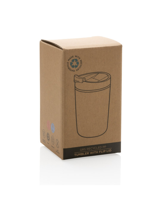 Mug PP recyclé GRS 300 ml à couvercle basculant personnalisable