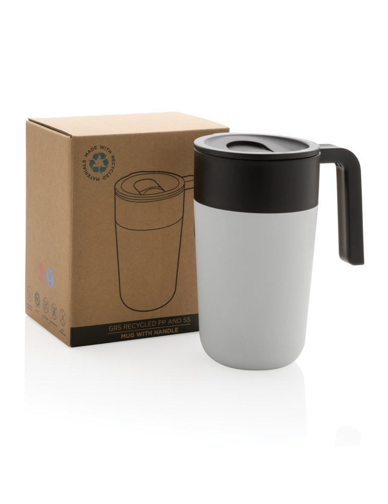 Mug inox et PP recyclé GRS 480 ml avec poignée personnalisable