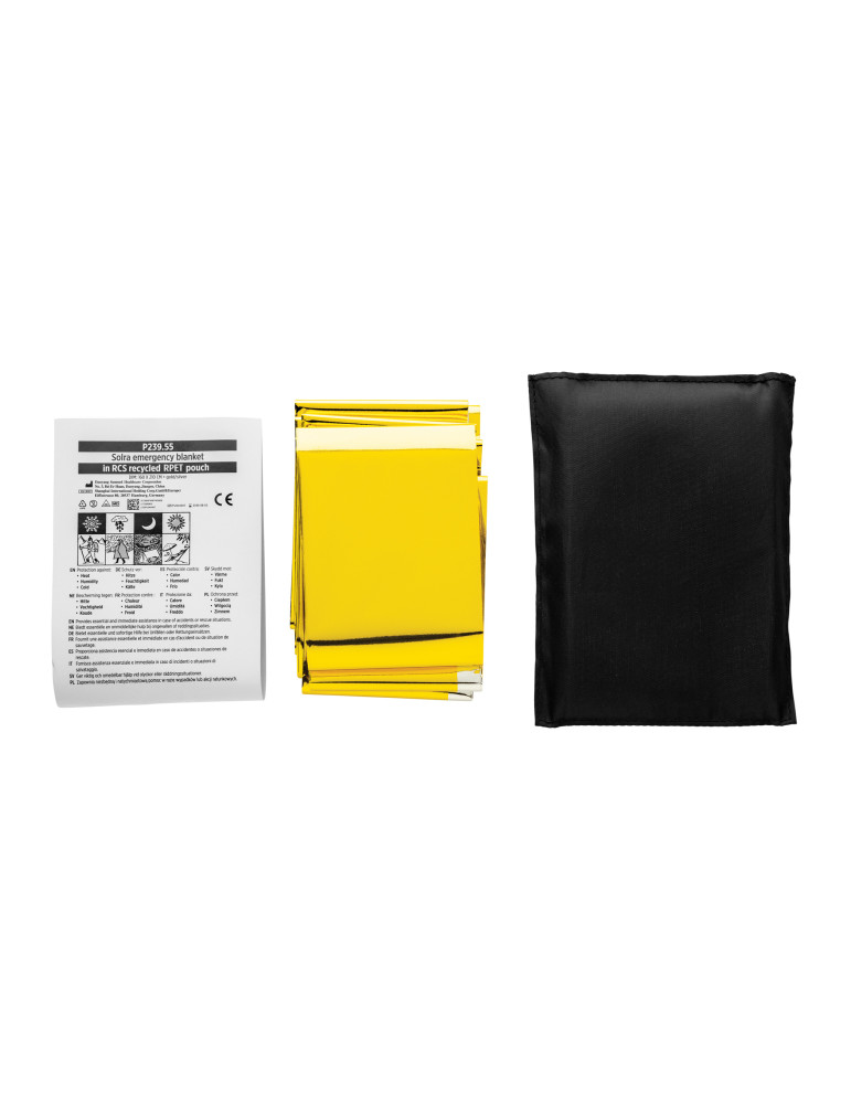 Couverture de secours dans une pochette en rPET RCS Solra personnalisable