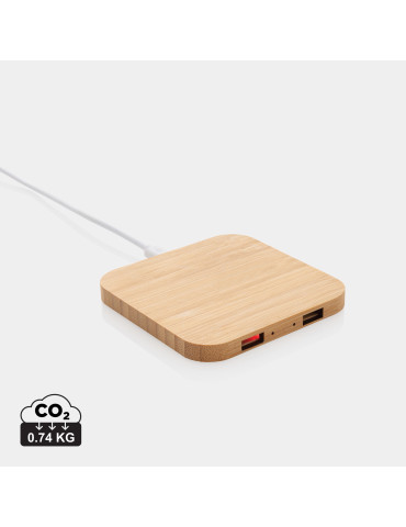 Chargeur sans fil 5W et USB en bambou personnalisable