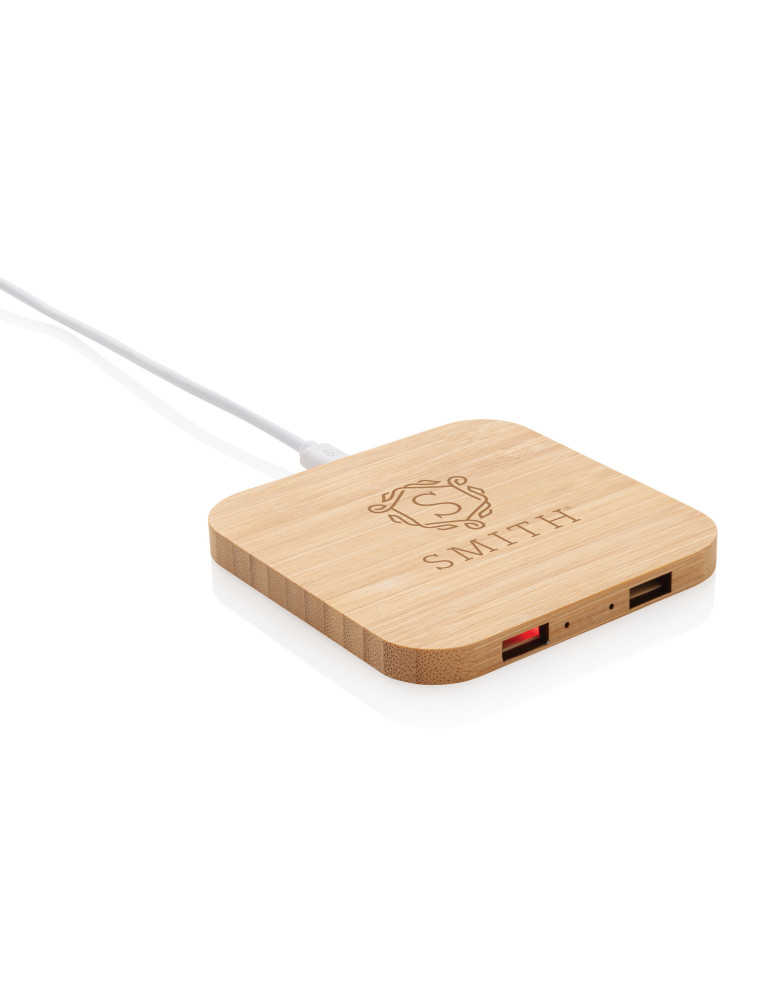 Chargeur sans fil 5W et USB en bambou personnalisable