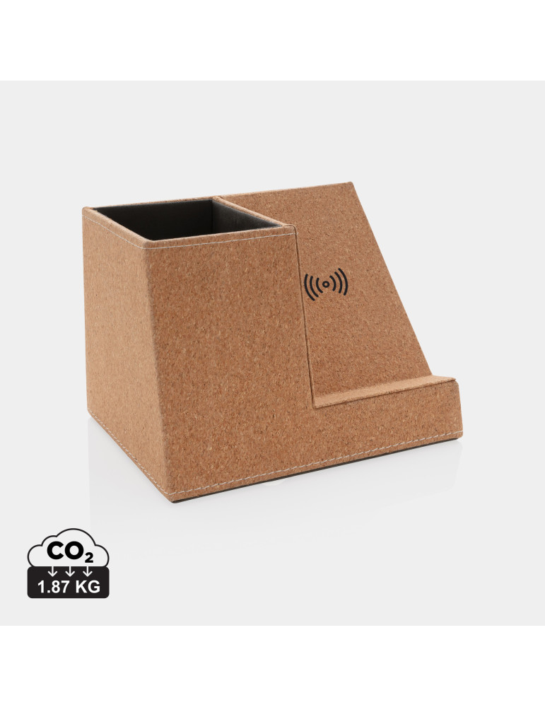 Chargeur à induction 5W en liège avec porte-crayons personnalisable