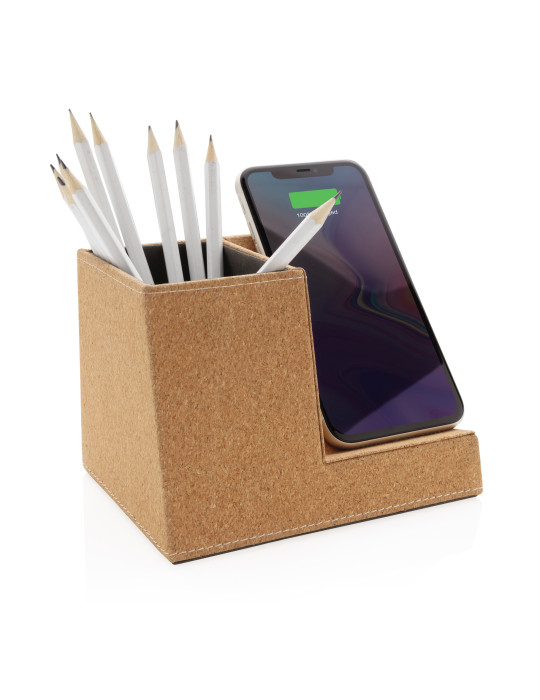 Chargeur à induction 5W en liège avec porte-crayons personnalisable
