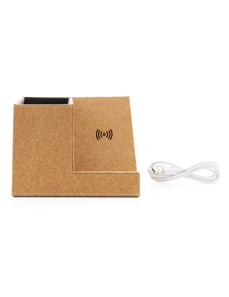 Chargeur à induction 5W en liège avec porte-crayons personnalisable