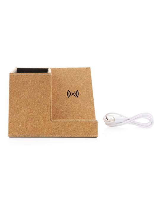 Chargeur à induction 5W en liège avec porte-crayons personnalisable
