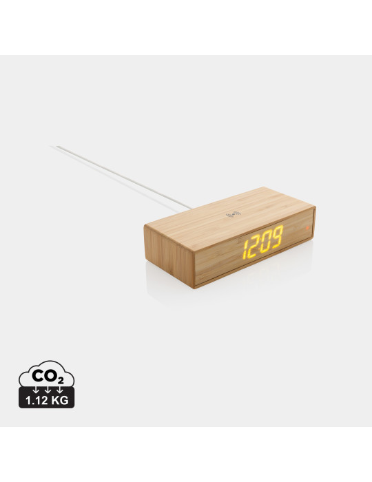 Réveil en bambou avec chargeur sans fil 5W personnalisable