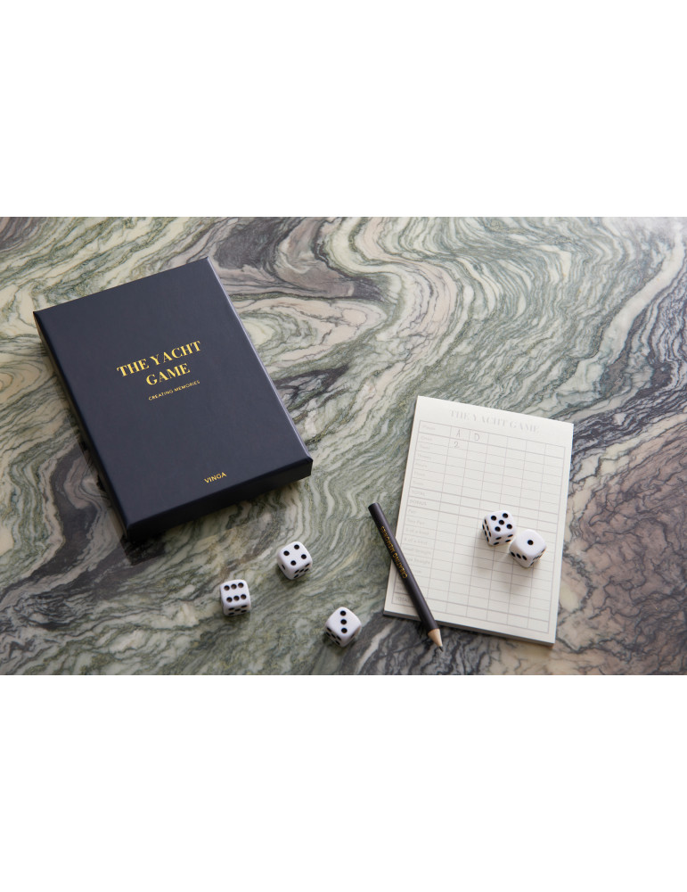 Jeu de cinq dés Vinga The Yacht en boîte cadeau personnalisable