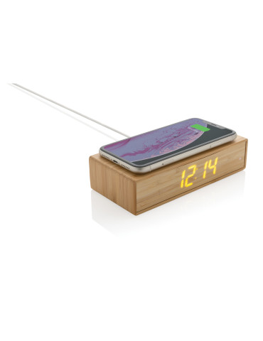 Réveil en bambou avec chargeur sans fil 5W personnalisable 2
