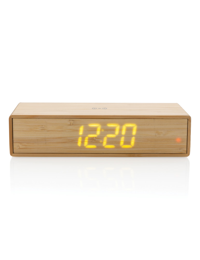 Réveil en bambou avec chargeur sans fil 5W personnalisable