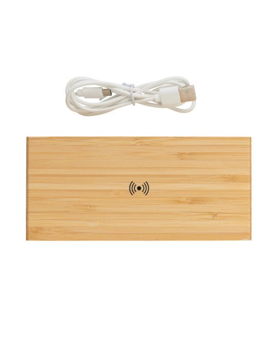 Réveil en bambou avec chargeur sans fil 5W personnalisable