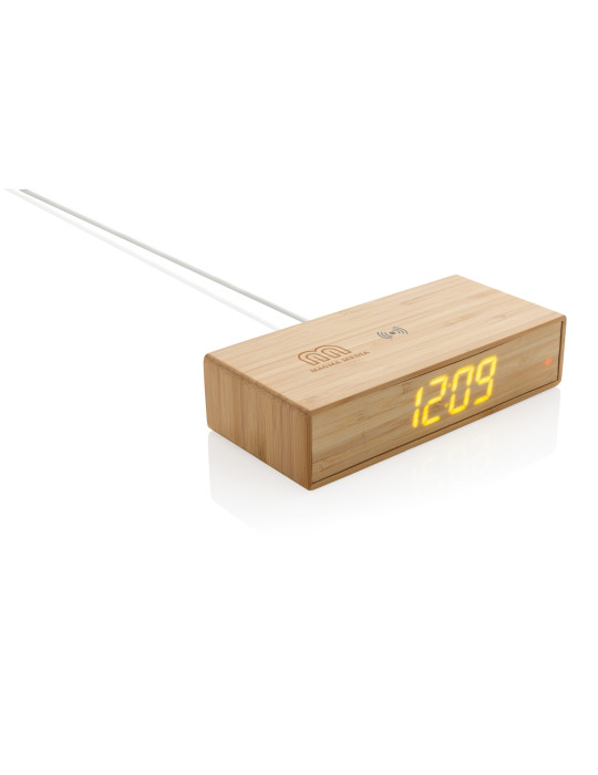 Réveil en bambou avec chargeur sans fil 5W personnalisable
