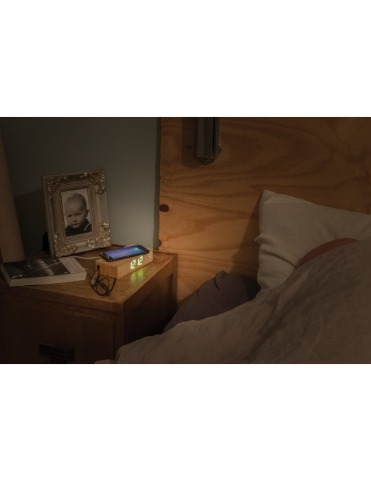 Réveil en bambou avec chargeur sans fil 5W personnalisable
