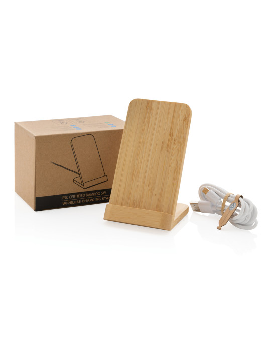 Support téléphone à induction 5W en bambou personnalisable