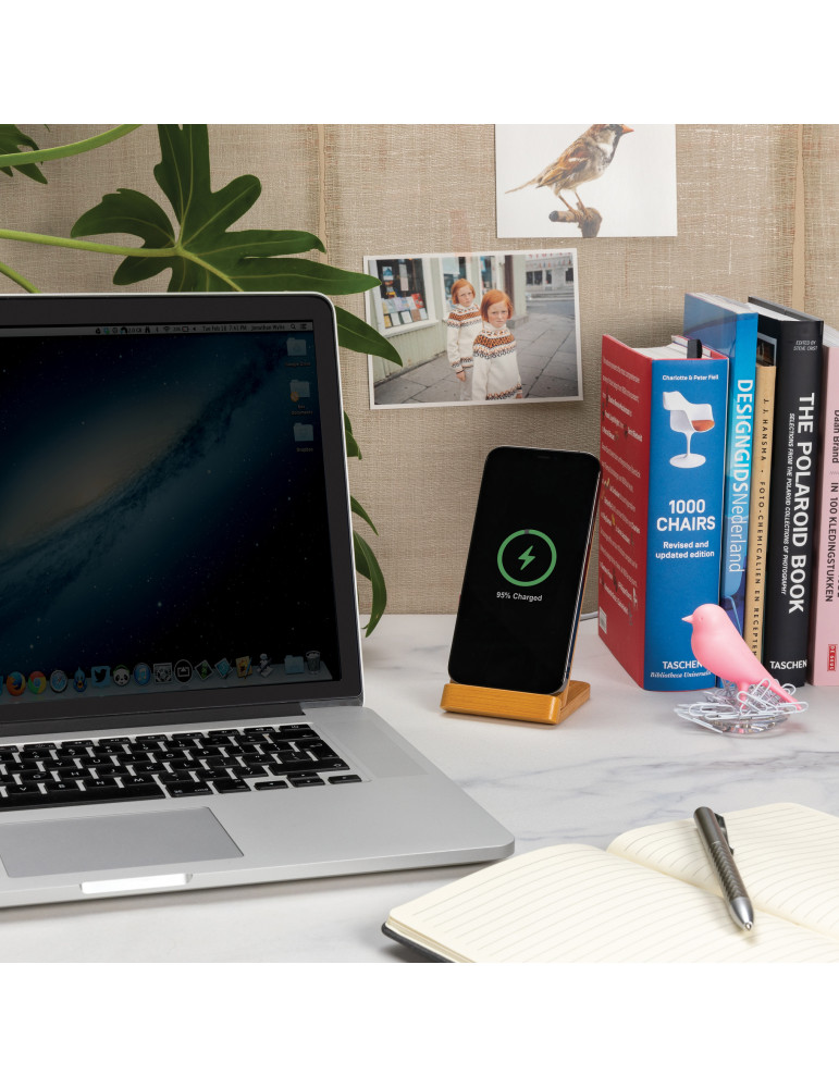 Support téléphone à induction 5W en bambou personnalisable