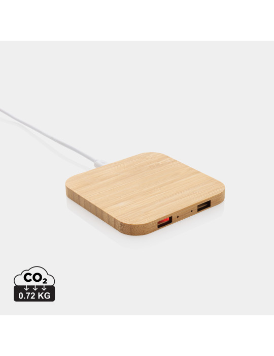 Chargeur sans fil 10W et avec ports USB en bambou personnalisable